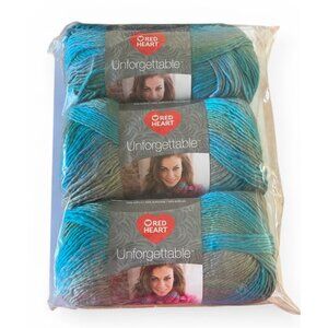 Red Heart Unforgettable Yarn Lot Of 3 E793 3960 Tidal